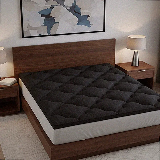 2" Black Cotton Full Double Mattress Topper