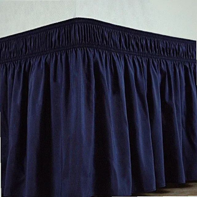 3 Sided Navy Solid 625 TC Cotton - Wrap Around Ruffled Bed Skirt