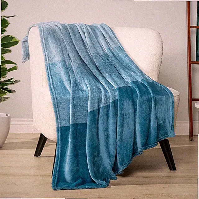 Blue Ombre Fleece Throw Blanket Soft Flannel Plush Turquoise 50x60 Inch