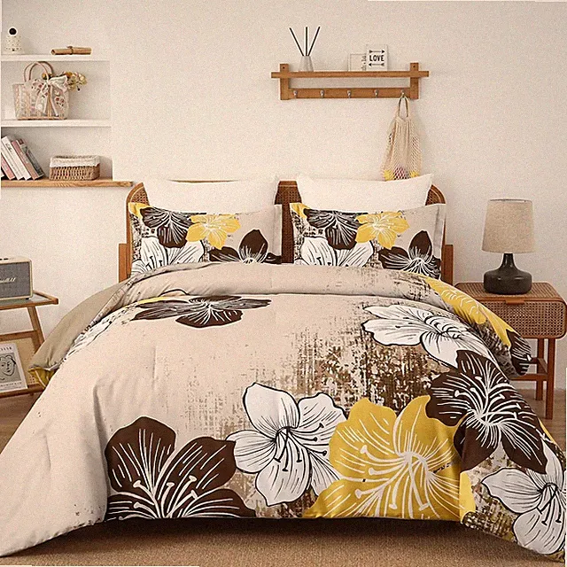 Brown Floral Comforter Set Queen Ombre Brown Bedding Lightweight Microfiber Bed