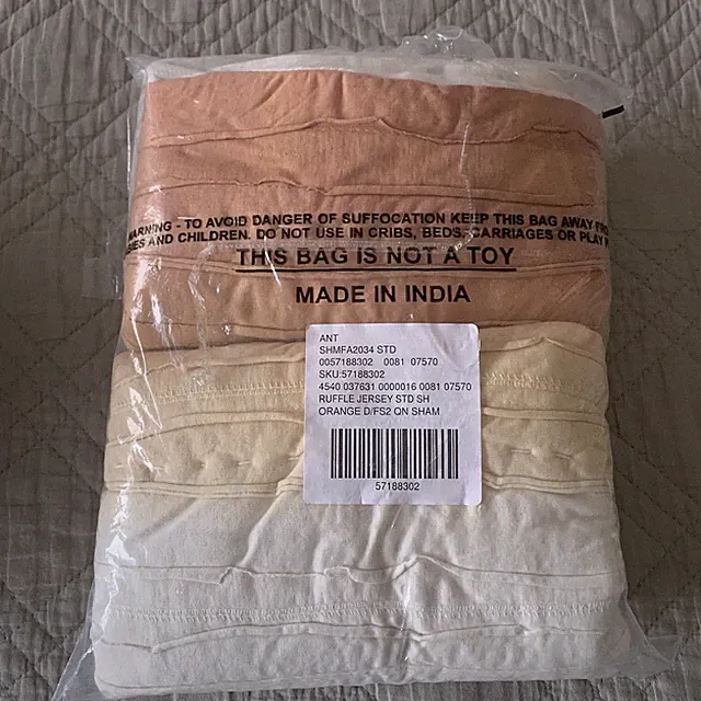By Anthropologie Ruffle Jersey Standard 2 Pillow Shams Ombré Orange Textured New