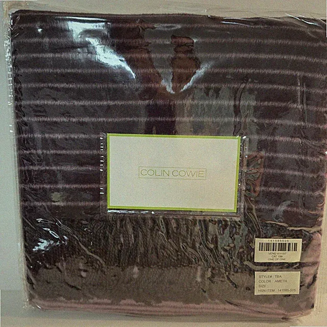 Colin Cowie Deep Amethyst Purple 50" x 60" Ombre Stripe Throw Fringe Blanket NEW