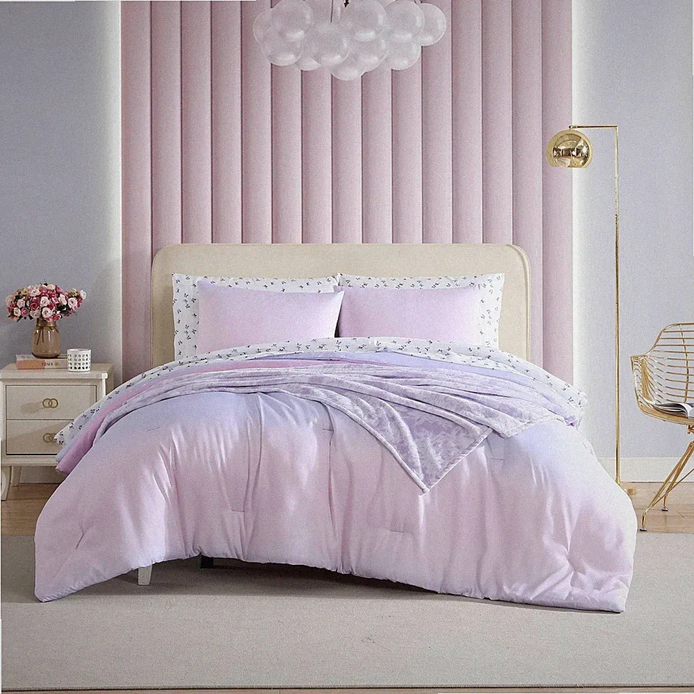Comforter Set, 100% Polyester, Ombre Purple, Queen - Soft Bedding with Throw