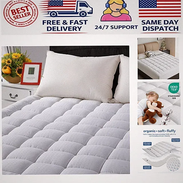 Cooling Breathable Quilted Mattress Topper - Machine Washable for Queen Size