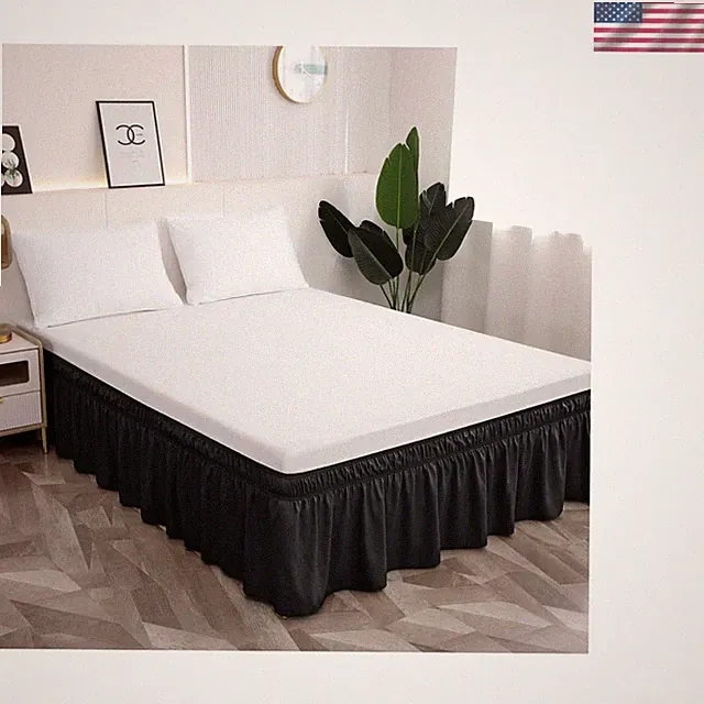 Easy to Install Wrap Around Bed Skirt Three Fabric Sides Elastic Dust Ruffled...