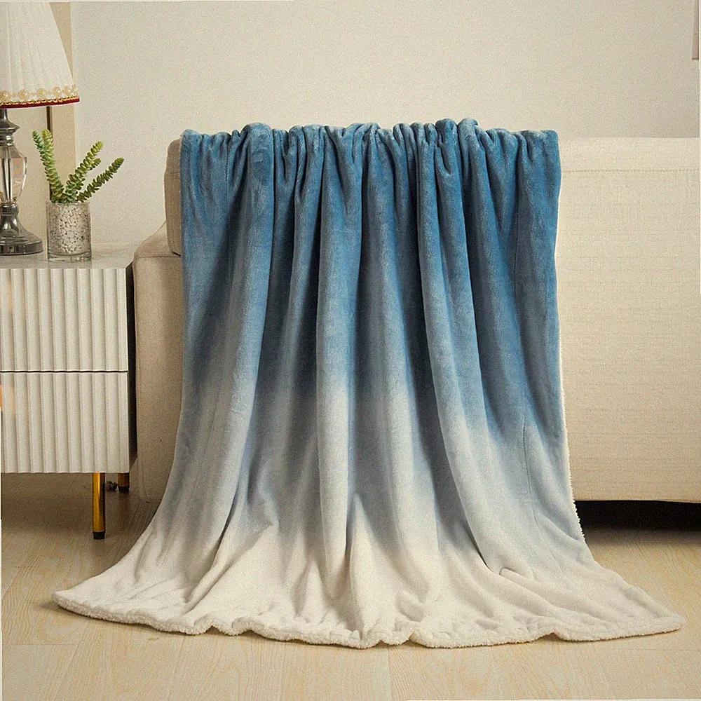 Elegant Comfort Ombre Printed - Sherpa Backed Plush Throw Blankets - 50 x 60 inc