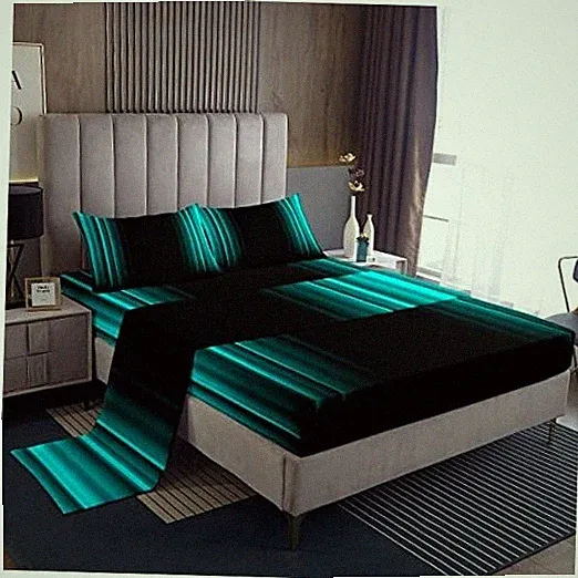 Geometric Abstract Ombre Bed Sheets Kids Teens Teal and Black Full Multi 19