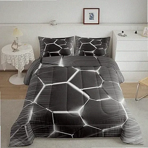 Honeycomb Comforter Set Hexagonal Ombre Silver Grey Comforter Queen Multi 91