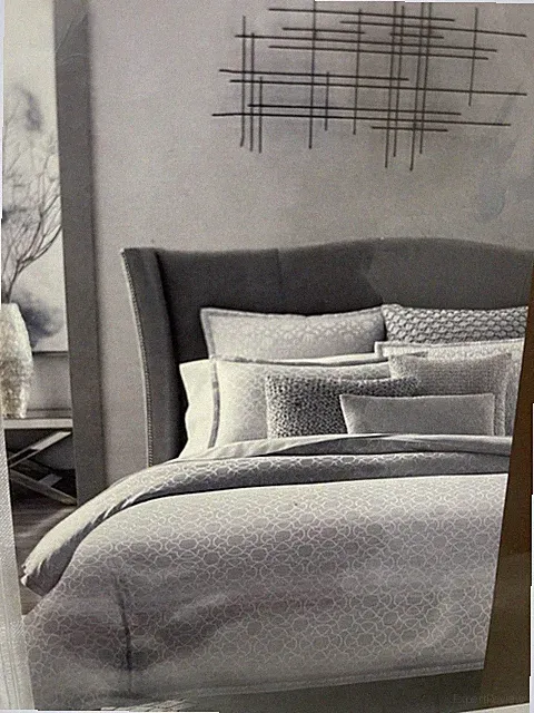 Hudson Park Ombre Tile King Coverlet Silver Polyester Linen Acrylic Cotton Blend