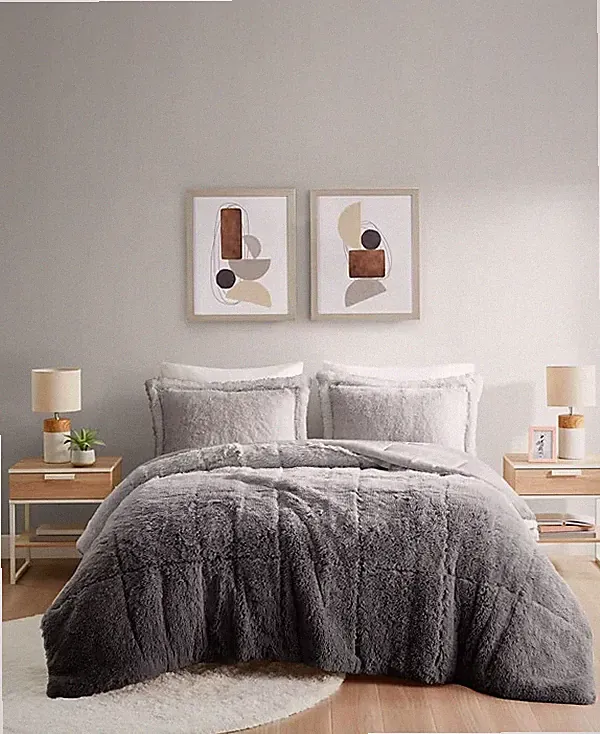 Intelligent Design Brielle Ombre Shaggy Faux Fur Comforter Set, Twin/Twin XL Gry