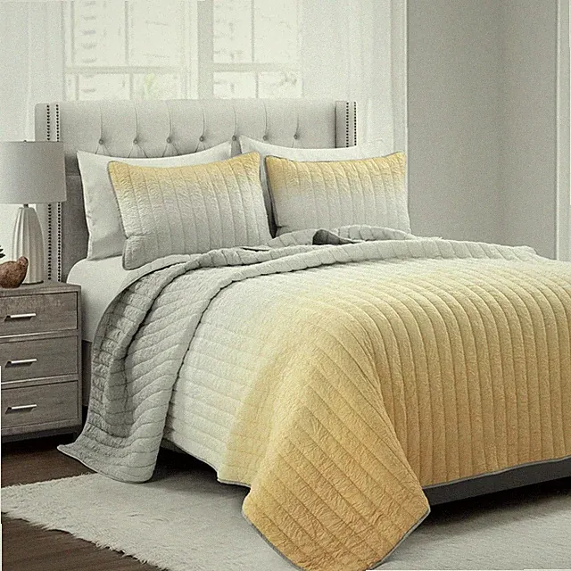 Lush Decor Crinkle FULL QUEEN Ombre 3 Piece Quilt Set - NEW