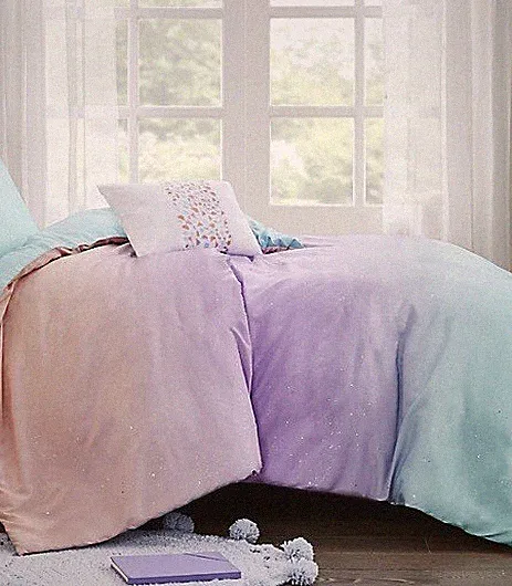 MI ZONE Glitter Ombre 3-Pc Twin Reversible Duvet Cover 1 Sham 1 DecorativePillow