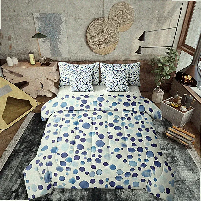 Ombre Bed in A Bag Twin Size Polka Dots 7 Piece Bedding Set for Men Women Rai...