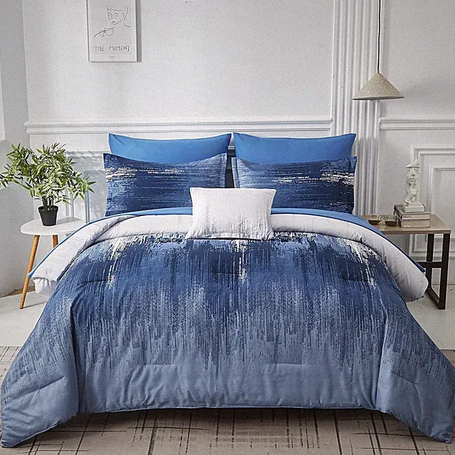 Ombre Blue Comforter Set King Size Reversible Gradient Blue Grey Boho Bedding Se