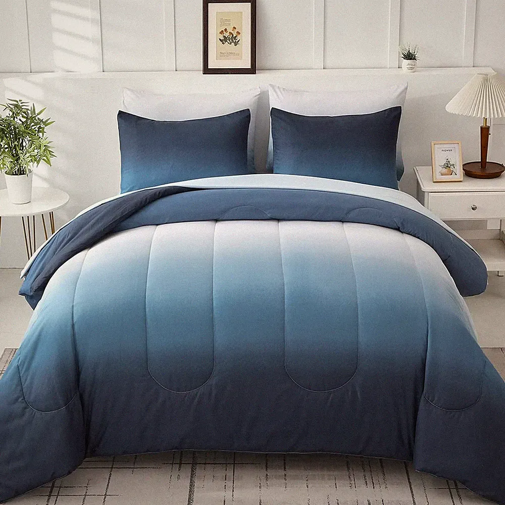 Ombre Blue King Comforter Set - 7 Piece Bedding Set with Sheets & Pillowcases