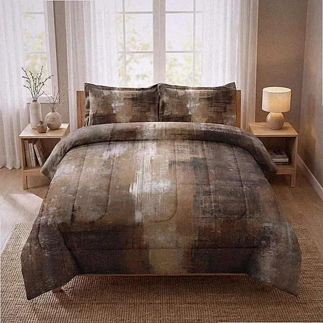 Ombre Brown Grey King Size Comforter Set with 2 Pillowcases for All Ages