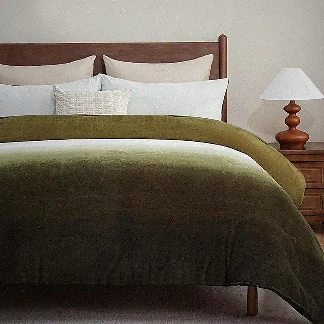 Ombre Green Plush Fleece Comforter Set King Ultra Soft Velvety Bedding for Winte