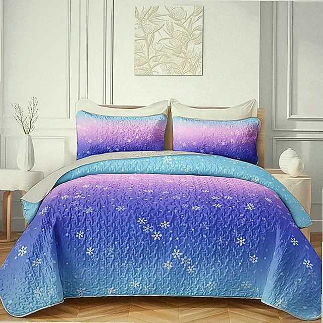 Ombre Quilt Set King Size Purple Blue White Gradient Bedding Soft Lightweight