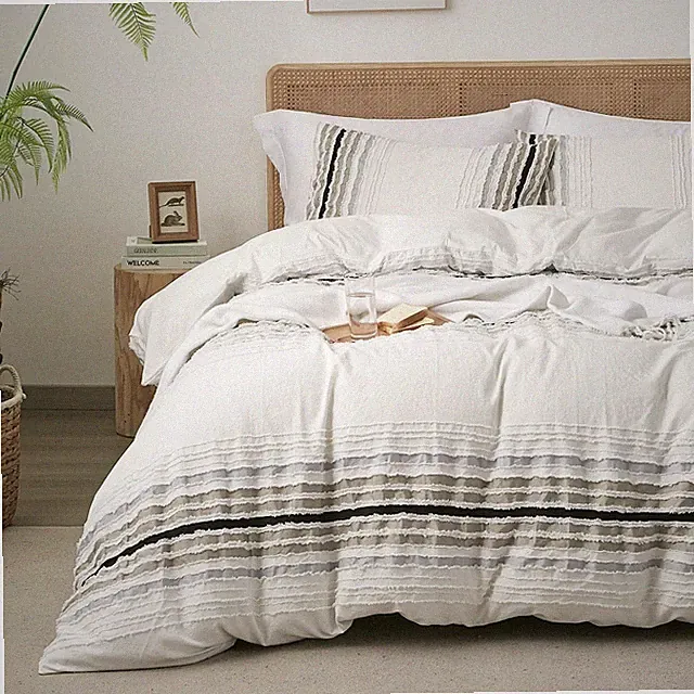 Ombre Striped Queen Duvet Cover Soft Microfiber with Pillow Shams