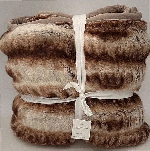 Pottery Barn Faux Fur Ruched Oversized Throw Blanket ~ 60" x 80" ~ Caramel Ombre