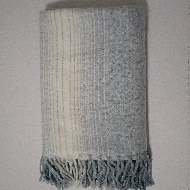 Pottery Barn Ombre Stripe Woven Throw Blue Ivory Gray Marketing Sample