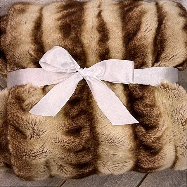 POTTERY BARN RUCHED FAUX FUR THROW BLANKET 50X60 CARAMEL OMBRE PLUSH COZY SOFT