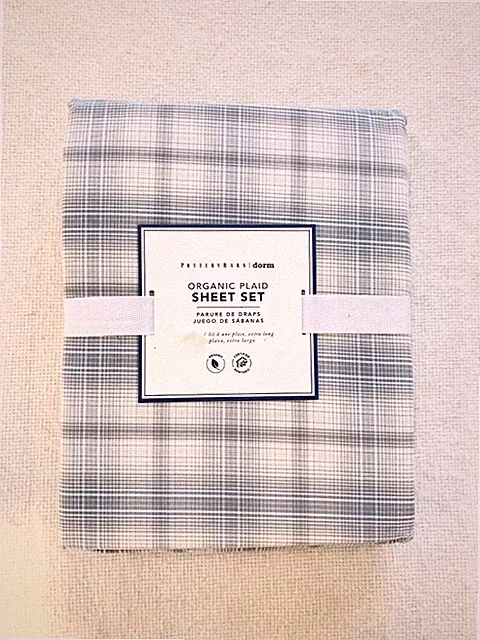 Pottery Barn Teen Ombre Plaid Organic Sheet Set Twin XL Gray Ivory