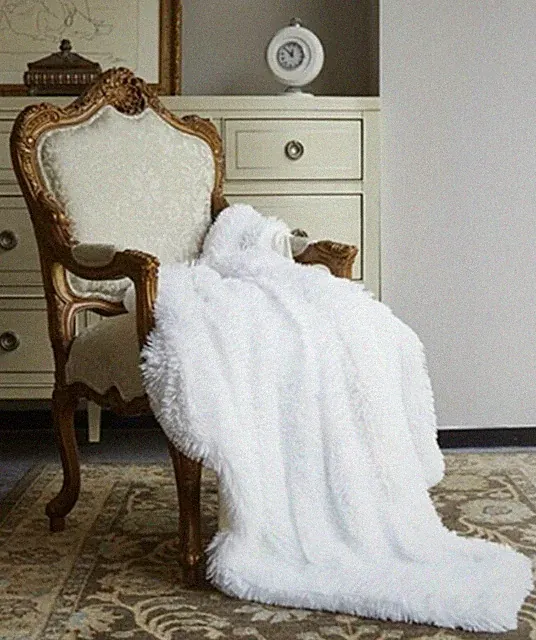 Pure White Plush Ombre Cozy Soft Throw Couch Blanket Micro Suede Backing 50"x60"