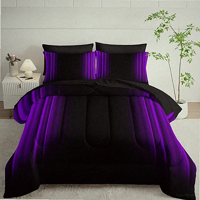 Purple and Black Bedding Set Queen Size Abstract Ombre Comforter Set Bedding Set