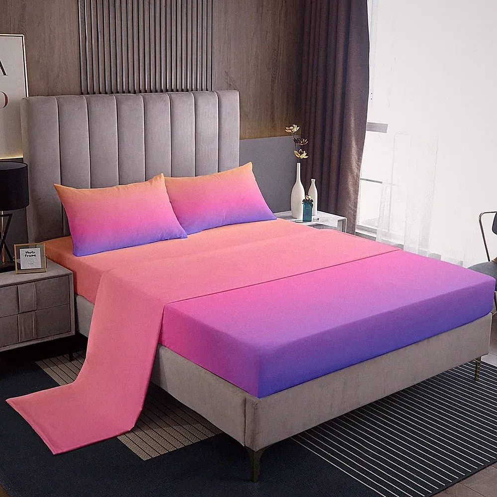 Rainbow Ombre Bed Sheets Set Deep Pocket Microfiber Pink Orange Twin Size