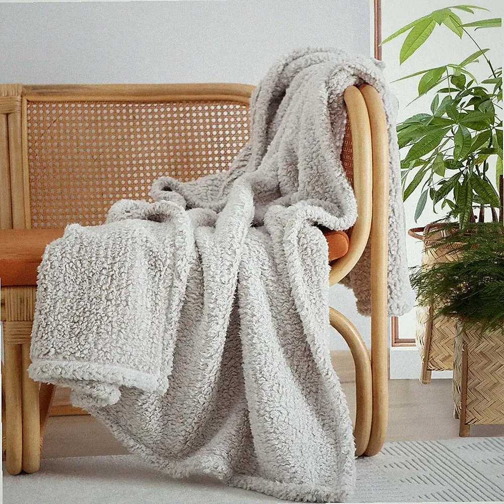 Ultra Soft Cozy Throw Blanket,2 Tones Ombre Light Brown Pattern Reversible,50x60